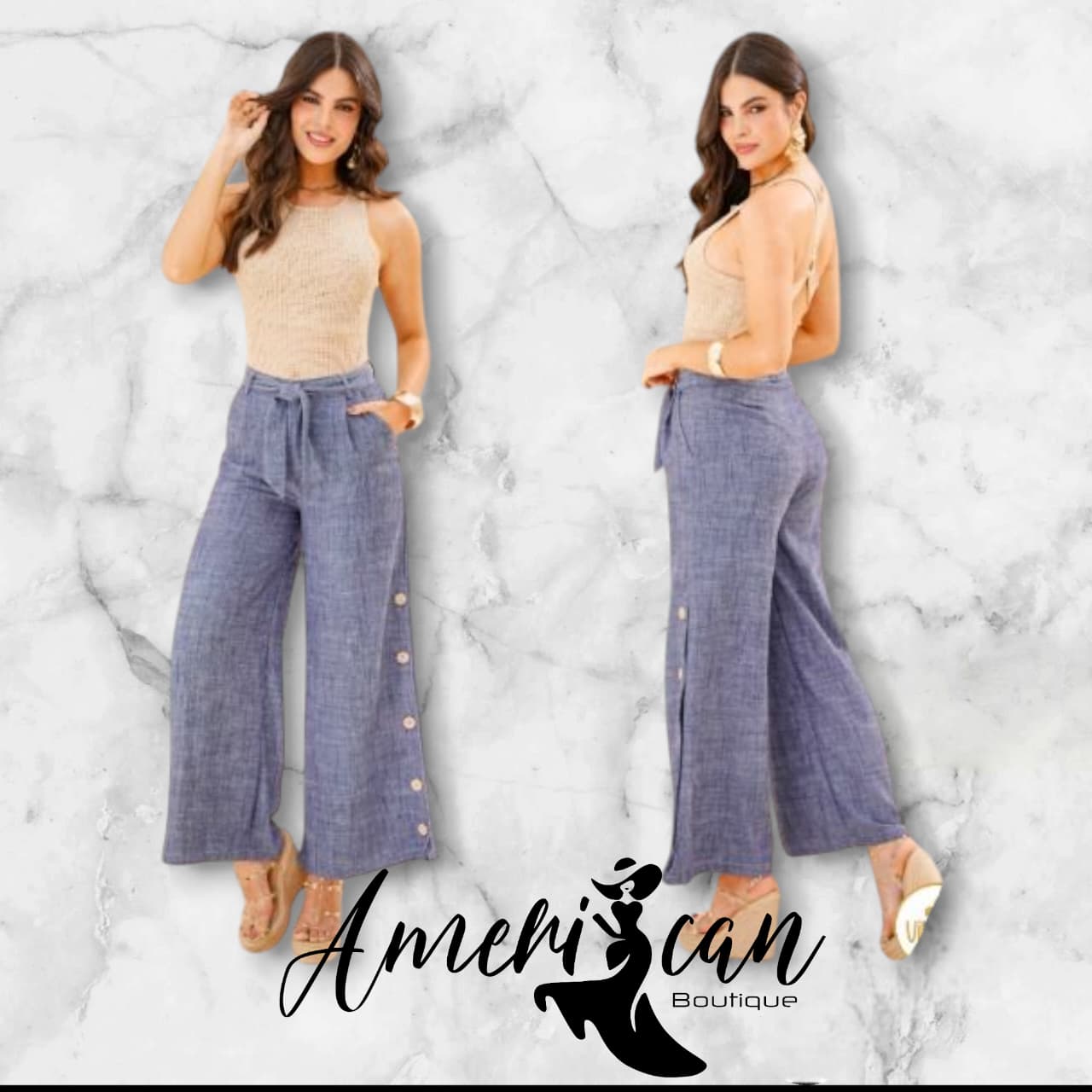 pantalon de tela azul